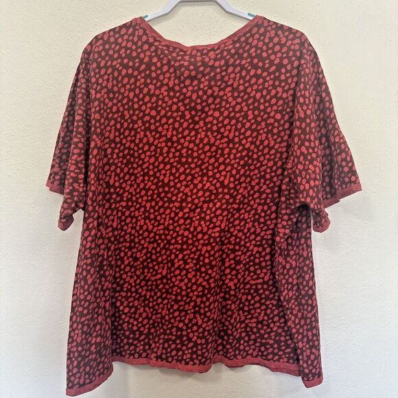 LOGO Lori Goldstein Perina Spotted Printed Tee T-Shirt Plus Size 4X Red S/S - Picture 2 of 8